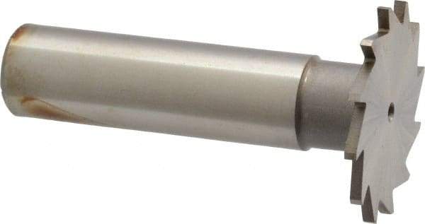 Made in USA - 1-1/8" Diam x 1/16" Face Width, High Speed Steel, 16 Teeth, Shank Connection Woodruff Keyseat Cutter - Uncoated, 2-3/16" OAL x 1/2" Shank, Straight Teeth - Top Tool & Supply