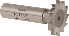 Made in USA - 1-1/8" Diam x 1/8" Face Width, High Speed Steel, 16 Teeth, Shank Connection Woodruff Keyseat Cutter - Uncoated, 2-3/16" OAL x 1/2" Shank, Straight Teeth - Top Tool & Supply