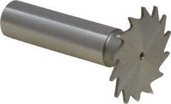 Made in USA - 1-1/4" Diam x 3/64" Face Width, High Speed Steel, 18 Teeth, Shank Connection Woodruff Keyseat Cutter - Uncoated, 2-3/16" OAL x 1/2" Shank, Straight Teeth - Top Tool & Supply