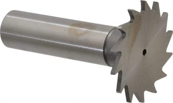 Made in USA - 1-1/4" Diam x 1/16" Face Width, High Speed Steel, 18 Teeth, Shank Connection Woodruff Keyseat Cutter - Uncoated, 2-3/16" OAL x 1/2" Shank, Straight Teeth - Top Tool & Supply