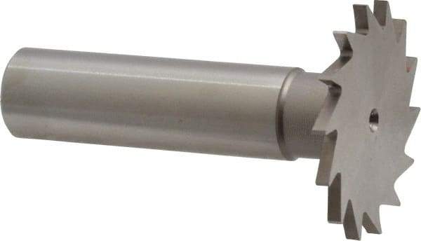 Made in USA - 1-1/4" Diam x 5/64" Face Width, High Speed Steel, 18 Teeth, Shank Connection Woodruff Keyseat Cutter - Uncoated, 2-3/16" OAL x 1/2" Shank, Straight Teeth - Top Tool & Supply