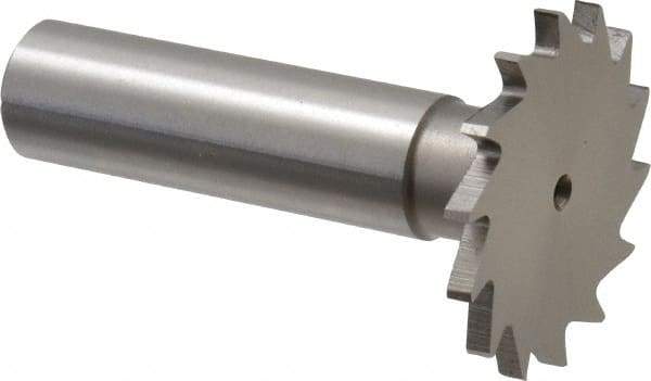 Made in USA - 1-1/4" Diam x 3/32" Face Width, High Speed Steel, 18 Teeth, Shank Connection Woodruff Keyseat Cutter - Uncoated, 2-3/16" OAL x 1/2" Shank, Straight Teeth - Top Tool & Supply