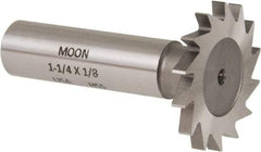 Made in USA - 1-1/4" Diam x 1/8" Face Width, High Speed Steel, 18 Teeth, Shank Connection Woodruff Keyseat Cutter - Uncoated, 2-3/16" OAL x 1/2" Shank, Straight Teeth - Top Tool & Supply