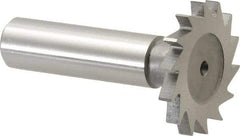 Made in USA - 1-1/4" Diam x 9/64" Face Width, High Speed Steel, 18 Teeth, Shank Connection Woodruff Keyseat Cutter - Uncoated, 2-3/16" OAL x 1/2" Shank, Straight Teeth - Top Tool & Supply