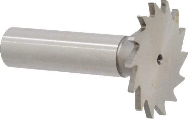 Made in USA - 1-3/8" Diam x 5/64" Face Width, High Speed Steel, 18 Teeth, Shank Connection Woodruff Keyseat Cutter - Uncoated, 2-1/4" OAL x 1/2" Shank, Straight Teeth - Top Tool & Supply