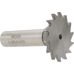 Made in USA - 1-3/8" Diam x 3/32" Face Width, High Speed Steel, 18 Teeth, Shank Connection Woodruff Keyseat Cutter - Uncoated, 2-1/4" OAL x 1/2" Shank, Straight Teeth - Top Tool & Supply