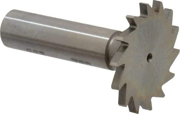 Made in USA - 1-3/8" Diam x 7/64" Face Width, High Speed Steel, 14 Teeth, Shank Connection Woodruff Keyseat Cutter - Uncoated, 2-1/4" OAL x 1/2" Shank, Straight Teeth - Top Tool & Supply