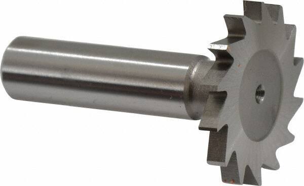 Made in USA - 1-3/8" Diam x 5/32" Face Width, High Speed Steel, 18 Teeth, Shank Connection Woodruff Keyseat Cutter - Uncoated, 2-1/4" OAL x 1/2" Shank, Straight Teeth - Top Tool & Supply