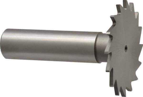 Made in USA - 1-1/2" Diam x 1/16" Face Width, High Speed Steel, 20 Teeth, Shank Connection Woodruff Keyseat Cutter - Uncoated, 2-1/4" OAL x 1/2" Shank, Straight Teeth - Top Tool & Supply