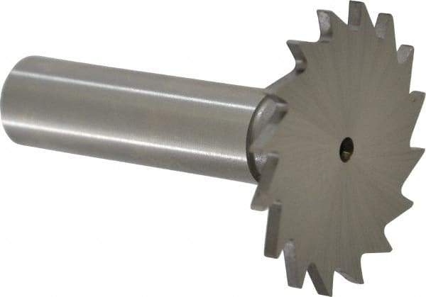 Made in USA - 1-1/2" Diam x 5/64" Face Width, High Speed Steel, 20 Teeth, Shank Connection Woodruff Keyseat Cutter - Uncoated, 2-1/4" OAL x 1/2" Shank, Straight Teeth - Top Tool & Supply