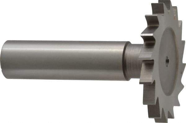 Made in USA - 1-1/2" Diam x 5/32" Face Width, High Speed Steel, 20 Teeth, Shank Connection Woodruff Keyseat Cutter - Uncoated, 2-1/4" OAL x 1/2" Shank, Straight Teeth - Top Tool & Supply