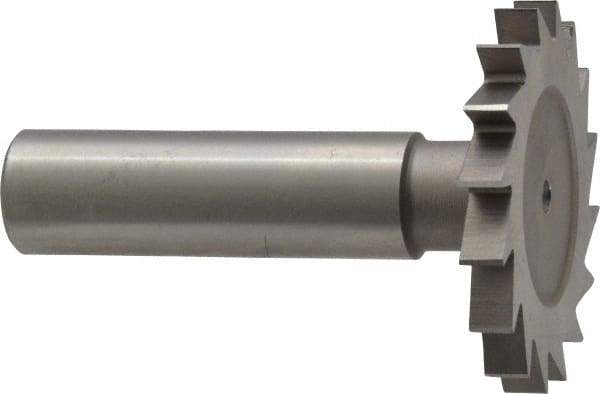 Made in USA - 1-1/2" Diam x 11/64" Face Width, High Speed Steel, 20 Teeth, Shank Connection Woodruff Keyseat Cutter - Uncoated, 2-1/4" OAL x 1/2" Shank, Straight Teeth - Top Tool & Supply