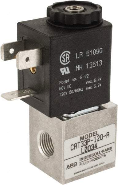 ARO/Ingersoll-Rand - 1/8", CAT Series 3-Way 2-Position Body Ported Stacking Solenoid Valve - 24 VDC, 0.048 CV Rate, 2.43" High x 7/8" Long - Top Tool & Supply