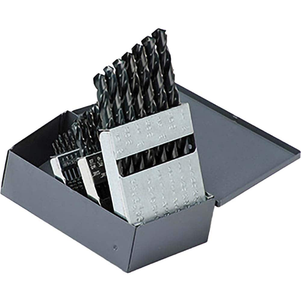 Drill Bit Set: Jobber Length Drill Bits, 29 Pc, 0.0625″ to 0.5″ Drill Bit Size, 118 °, High Speed Steel Black Oxide, Straight Shank