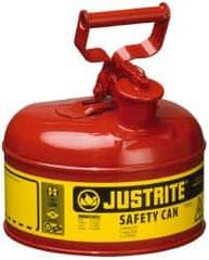 Justrite - 1 Gal Galvanized Steel Type I Safety Can - 11" High x 9-1/2" Diam, Red with Yellow - Top Tool & Supply