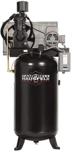 Campbell Hausfeld - 7.5 hp, 80 Gal Stationary Electric Vertical Air Compressor - Three Phase, 175 Max psi, 24.3 CFM, 208-230/460 Volt - Top Tool & Supply