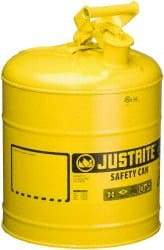 Justrite - 5 Gal Galvanized Steel Self-Closing, Self-Venting, Full-Length Flame Arrester - 16-7/8" High x 11-3/4" Diam, Yellow - Top Tool & Supply