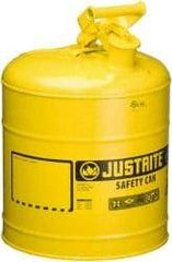 Justrite - 5 Gal Galvanized Steel Self-Closing, Self-Venting, Full-Length Flame Arrester - 16-7/8" High x 11-3/4" Diam, Yellow - Top Tool & Supply