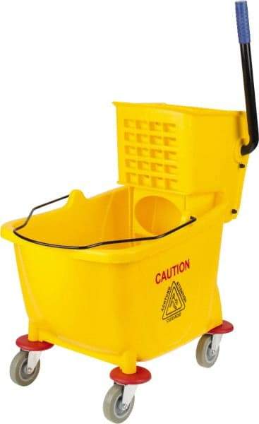 PRO-SOURCE - 31 Qt Plastic Bucket & Wringer - 22" Long x 18-1/2" High x 17" Wide, Yellow - Top Tool & Supply