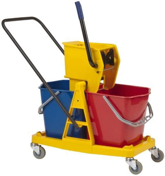 PRO-SOURCE - 63 Qt Plastic Bucket & Wringer - 31" Long x 20-1/2" High x 17" Wide, Blue/Red - Top Tool & Supply