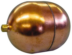 Made in USA - 3" Diam x 7" Long, Oblong, Round Spud Connection, Metal Float - 1/4-20 Thread, Copper, 25 Max psi, 20 Gauge - Top Tool & Supply