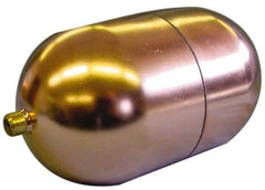 Made in USA - 4" Diam x 7" Long, Oblong, Round Spud Connection, Metal Float - 1/4-20 Thread, Copper, 25 Max psi, 23 Gauge - Top Tool & Supply