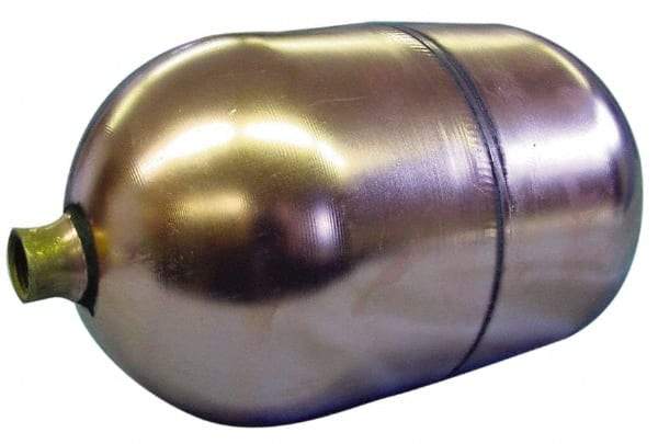 Made in USA - 6" Diam x 8" Long, Oblong, Round Spud Connection, Metal Float - 1/4" NPT Thread, Copper, 25 Max psi, 21 Gauge - Top Tool & Supply