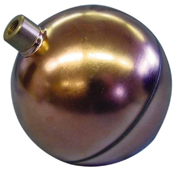 Made in USA - 4" Diam, Spherical, Round Spud Connection, Metal Float - 1/8 NPT Thread, Copper, 25 Max psi, 23 Gauge - Top Tool & Supply