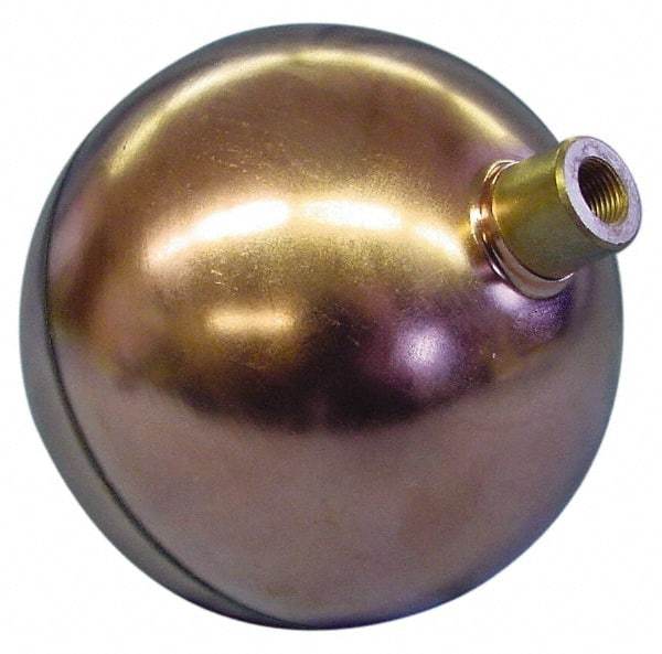 Made in USA - 8" Diam, Spherical, Round Spud Connection, Metal Float - 3/8-16 Thread, Copper, 25 Max psi, 24 Gauge - Top Tool & Supply