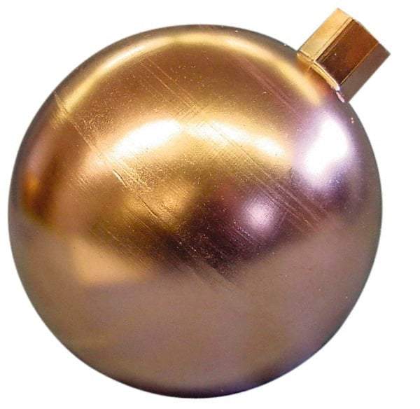 Made in USA - 9" Diam, Spherical, Round Spud Connection, Metal Float - 3/8 NPT Thread, Copper, 25 Max psi, 20 Gauge - Top Tool & Supply