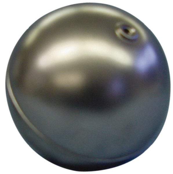 Made in USA - 2" Diam, Spherical, Internal Connection, Metal Float - 1/4-20 Thread, Stainless Steel, 850 Max psi, 25 Gauge - Top Tool & Supply