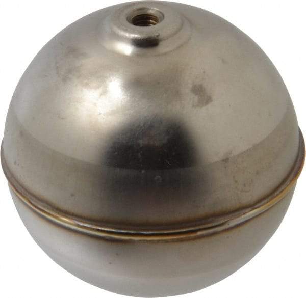 Made in USA - 2" Diam, Spherical, Internal Connection, Metal Float - 10-32 Thread, Stainless Steel, 1,000 Max psi, 22 Gauge - Top Tool & Supply