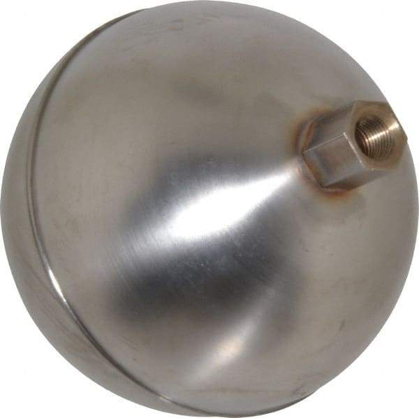 Made in USA - 3-1/2" Diam, Spherical, Hex Spud Connection, Metal Float - 1/8" Straight Thread, Stainless Steel, 700 Max psi, 24 Gauge - Top Tool & Supply