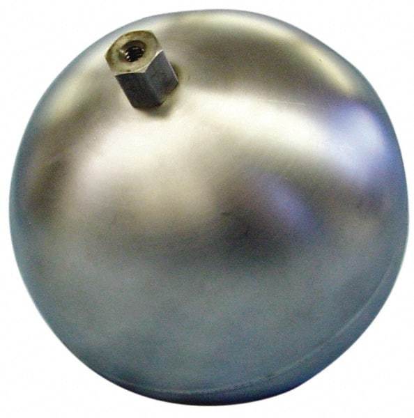 Made in USA - 6" Diam, Spherical, Hex Spud Connection, Metal Float - 1/4-20 Thread, Stainless Steel, 800 Max psi, 18 Gauge - Top Tool & Supply