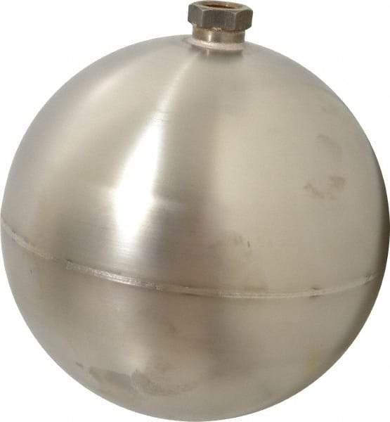 Made in USA - 7" Diam, Spherical, Hex Spud Connection, Metal Float - 3/8" Straight Thread, Stainless Steel, 650 Max psi, 14 Gauge - Top Tool & Supply