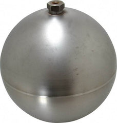 Made in USA - 8" Diam, Spherical, Hex Spud Connection, Metal Float - 3/8-16 Thread, Stainless Steel, 450 Max psi, 21 Gauge - Top Tool & Supply