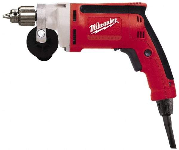 Milwaukee Tool - 1/4" Keyed Chuck, 2,500 RPM, Pistol Grip Handle Electric Drill - 7 Amps, 120 Volts, Reversible, Includes Chuck Key with Holder & Side Handle - Top Tool & Supply