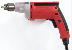 Milwaukee Tool - 1/4" Keyed Chuck, 4,000 RPM, Pistol Grip Handle Electric Drill - 7 Amps, 120 Volts, Reversible, Includes Chuck Key with Holder - Top Tool & Supply