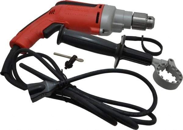 Milwaukee Tool - 3/8" Keyed Chuck, 1,200 RPM, Pistol Grip Handle Electric Drill - 7 Amps, 120 Volts, Reversible, Includes 3/8" Magnum Drill, Chuck Key with Holder, Side Handle - Top Tool & Supply