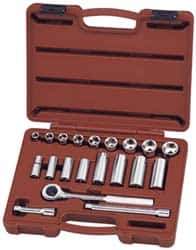 Paramount - 20 Piece 3/8" Drive Deep Well Socket Set - 6 Points, 3/8" to 7/8" Range, Inch Measurement Standard - Top Tool & Supply