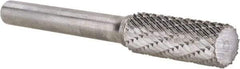 Atrax - 3/8" Cut Diam, 1/4" Shank Diam, Cylinder Head Double Cut Burr - Carbide, Flat End, 1" LOC, 2-1/4" OAL - Top Tool & Supply