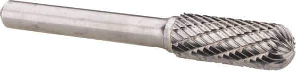 Atrax - 3/8" Cut Diam, 1/4" Shank Diam, Cylinder with Radius Head Double Cut Burr - Radius End, 1" LOC, 2-1/4" OAL - Top Tool & Supply