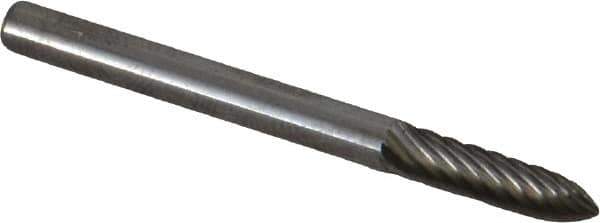 Atrax - 1/8" Cut Diam, 1/8" Shank Diam, Tree Head Single Cut Burr - Carbide, Point End, 1/2" LOC, 1-1/2" OAL - Top Tool & Supply