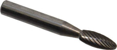 Atrax - 1/4" Cut Diam, 1/4" Shank Diam, Flame Head Single Cut Burr - Carbide, Radius End, 3/8" LOC, 2" OAL - Top Tool & Supply