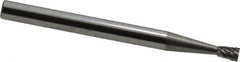 Atrax - 3/32" Cut Diam, 1/8" Shank Diam, Inverted Cone Head Double Cut Burr - Carbide, Flat End, 3/16" LOC, 1-1/2" OAL - Top Tool & Supply