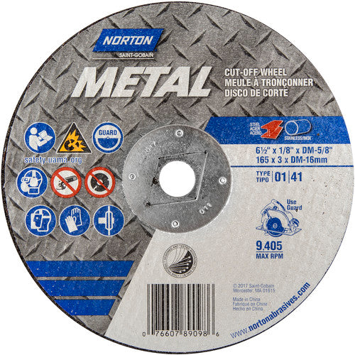 ‎6-1/2″ × 1/8″ × 5/8″ Metal Circular Saw Cut-Off Wheel Type 01 Straight 24 Grit - Top Tool & Supply