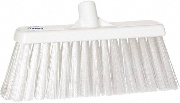 Vikan - 12" Heavy Duty Synthetic Push Broom - 4" Bristle Length, Plastic Block, European Threaded Handle Connection - Top Tool & Supply