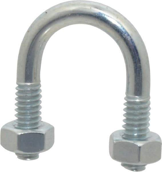 Made in USA - 1/4-20 UNC, 1-1/4" Long, Round U Bolt Clamp with No Mount Plate for 3/8" Pipe - 5/8" Thread Length, 3/4" Wide, Steel - Top Tool & Supply