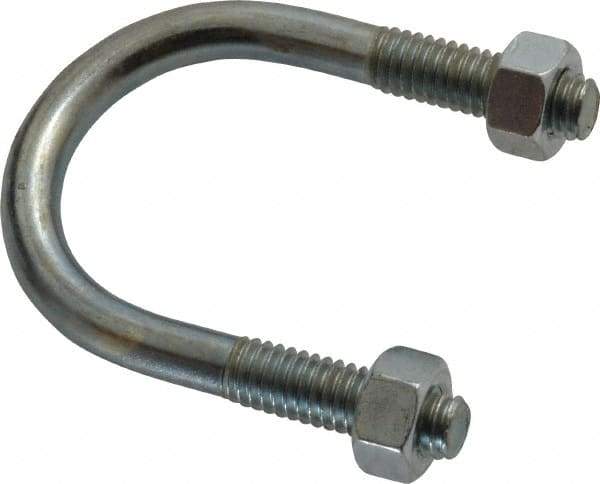 Made in USA - 5/16-18 UNC, 2-3/16" Long, Round U Bolt Clamp with No Mount Plate for 1" Pipe - 1" Thread Length, 1-3/8" Wide, Steel - Top Tool & Supply