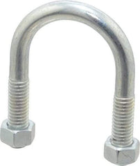 Made in USA - 3/8-16 UNC, 2-1/2" Long, Round U Bolt Clamp with No Mount Plate for 1" Pipe - 1-1/4" Thread Length, 1-1/2" Wide, Steel - Top Tool & Supply